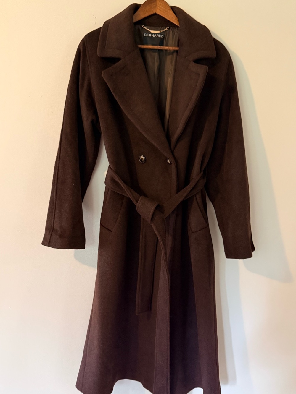 Bernardo XL Brown Wool Blend Double Breasted Belted Maxi Coat NWOT - Picture 2 of 6